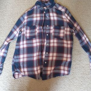 Blue, White, and Orange-red Collar Shirt